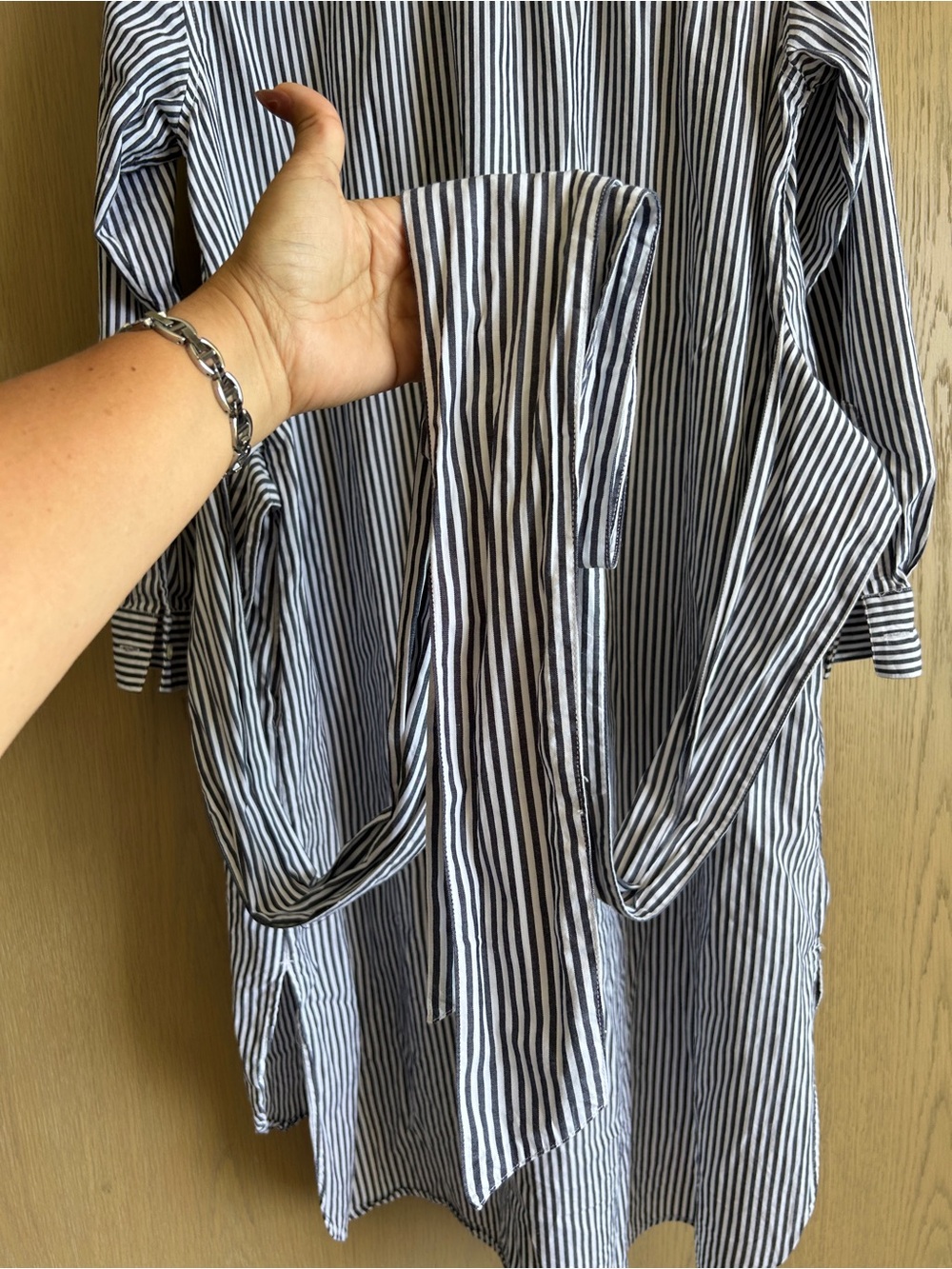 Gap brand navy and white striped poplin shirt dress, size medium - Picture 5 of 13